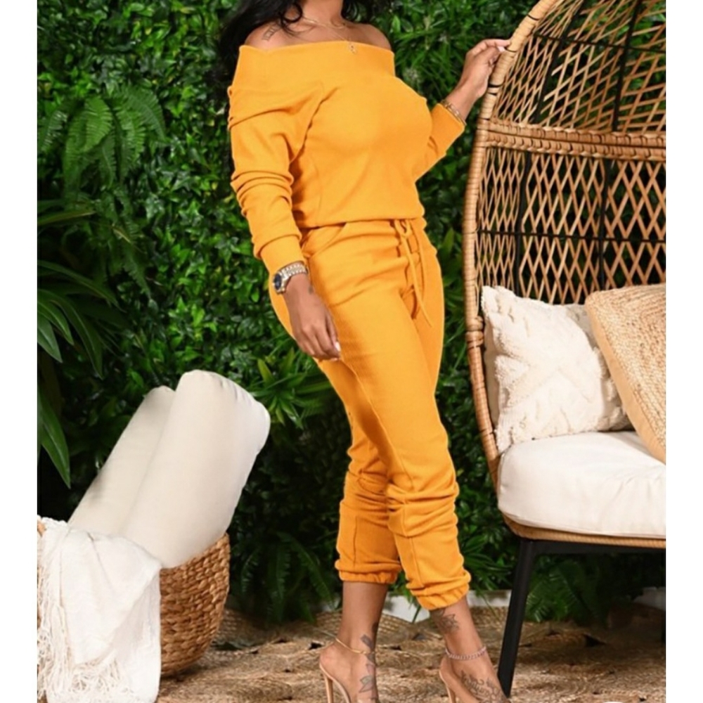 Gold Drawstring Jumpsuit - Picture 3 of 6